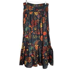 Vtg French Connection Maxi Skirt Womens 10 Black Fall Floral Harvest Witchy Goth